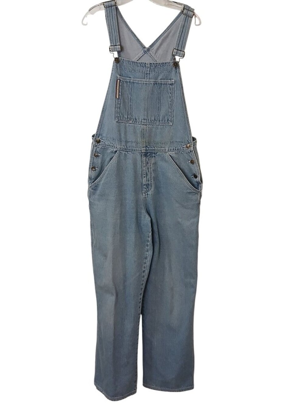 Vtg Abe Jeans Denim Overalls Womens Sz L Adj Straps Front Pocket Made Macau #B3